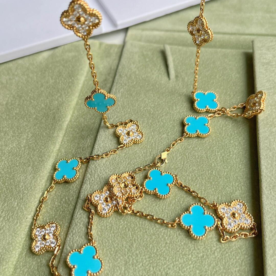 [baslovejewels]CLOVER 20 MOTIFS TURQUOISE DIAMOND NECKLACE