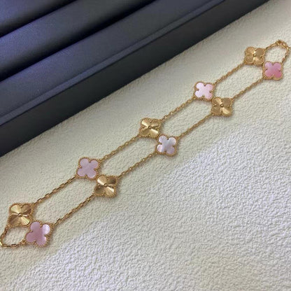 [baslovejewels]CLOVER 10 MOTIFS  LASER PINK MOP NECKLACE