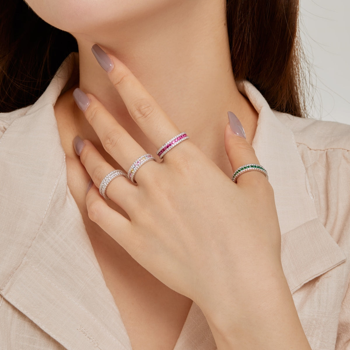 [baslovejewels]Delicate Colorful Round Cut Daily Ring