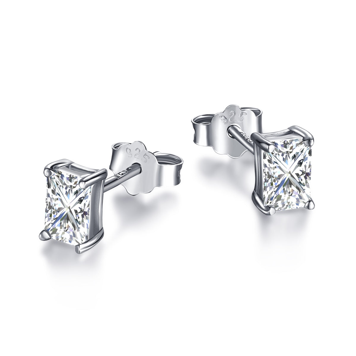 [baslovejewels]Stylish Shiny Rectangular Center Stone Stud Earrings