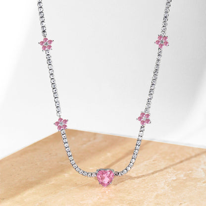 [baslovejewels]Dazzling Pink Heart Flower Necklace