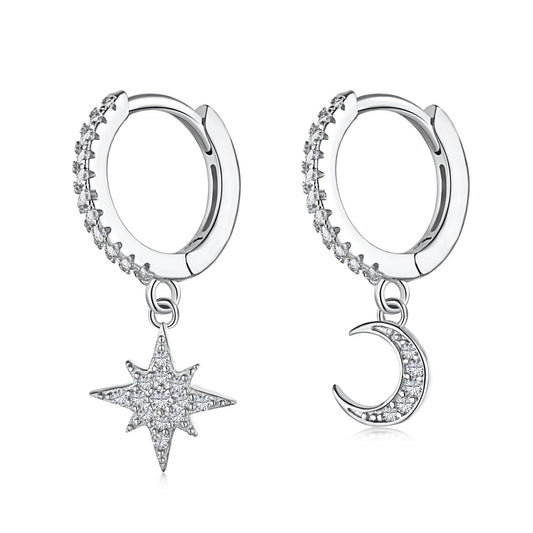 [baslovejewels]Star and Moon Asymmetric Earrings