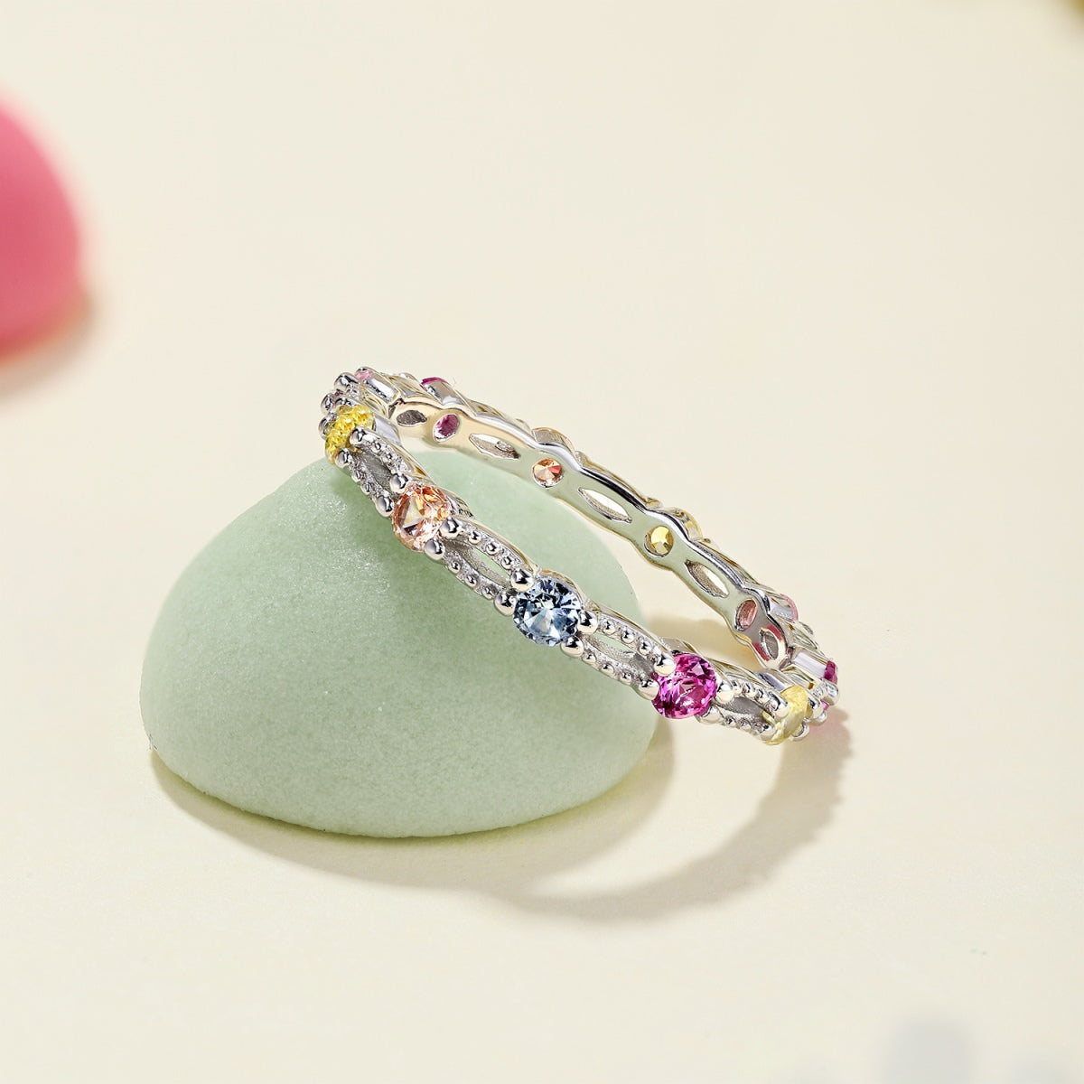 [baslovejewels]Sparkling Colorful Round Cut Tennis Ring