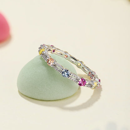 [baslovejewels]Sparkling Colorful Round Cut Tennis Ring