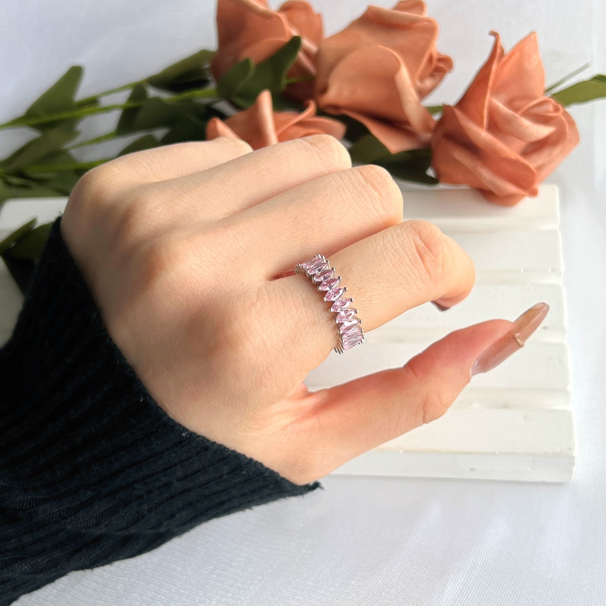 [baslovejewels]Gorgeous Marquise Cut Tennis Ring