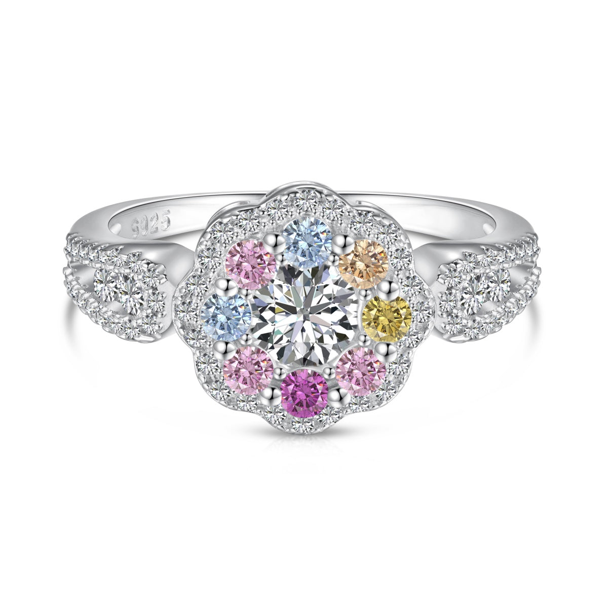 [baslovejewels]Delicate Colorful Round Cut Flower Shape Wedding Ring