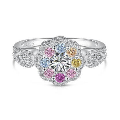 [baslovejewels]Delicate Colorful Round Cut Flower Shape Wedding Ring