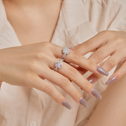 [baslovejewels]Delicate Colorful Round Cut Flower Shape Wedding Ring