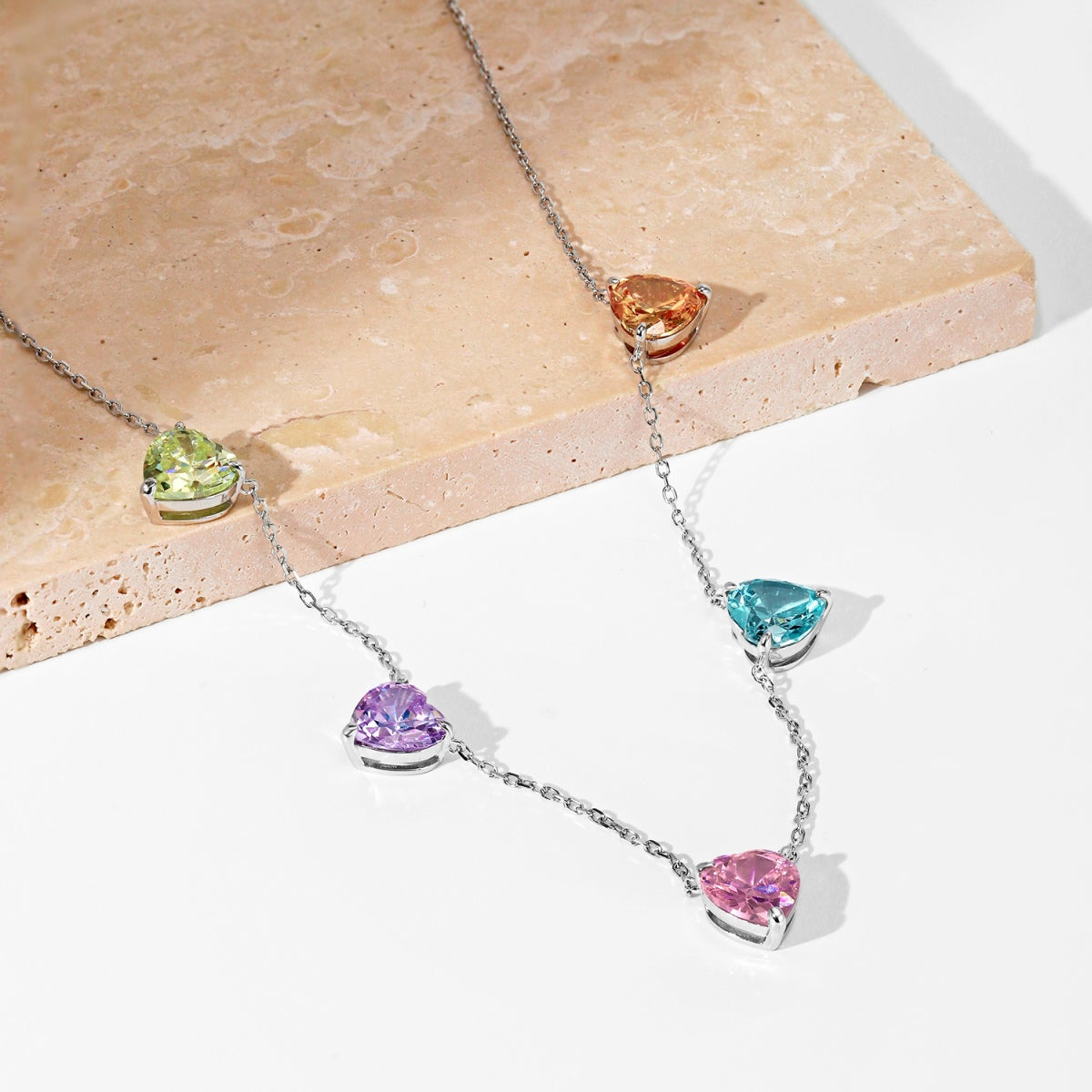 [baslovejewels]Sparkling Colorful Heart Cut Necklace