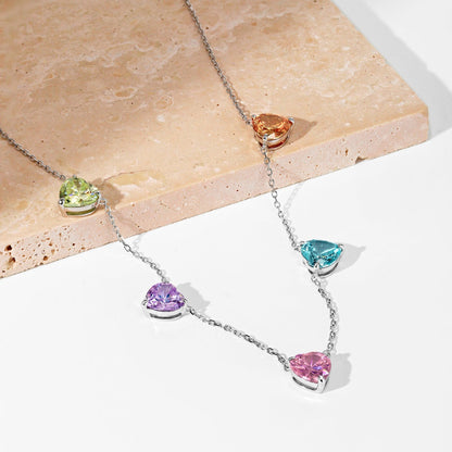 [baslovejewels]Sparkling Colorful Heart Cut Necklace