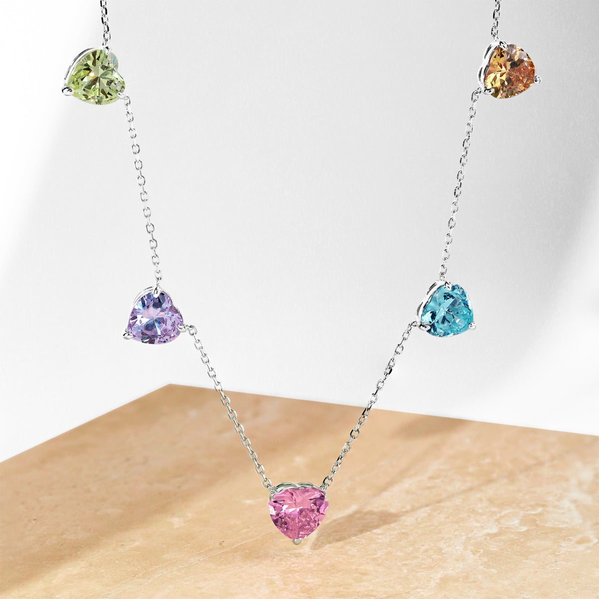 [baslovejewels]Sparkling Colorful Heart Cut Necklace