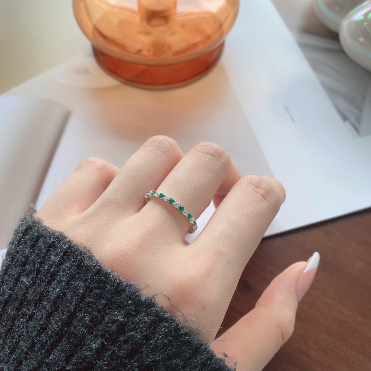 [baslovejewels]Exquisite Colorful Round Cut Tennis Ring
