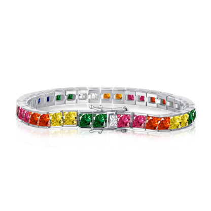 [baslovejewels]Radiant Colorful Princess Cut Tennis Bracelet
