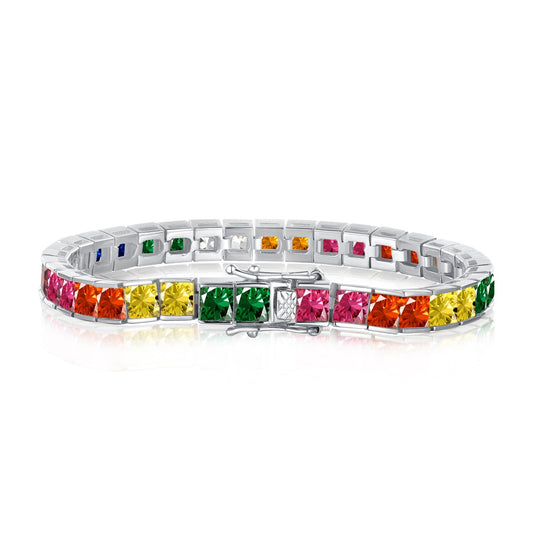 [baslovejewels]Radiant Colorful Princess Cut Tennis Bracelet