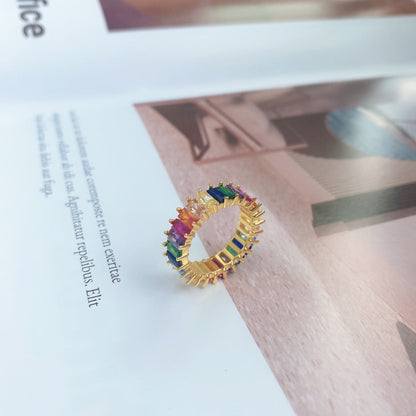 [baslovejewels]Unique Colorful Radiant Cut RIng