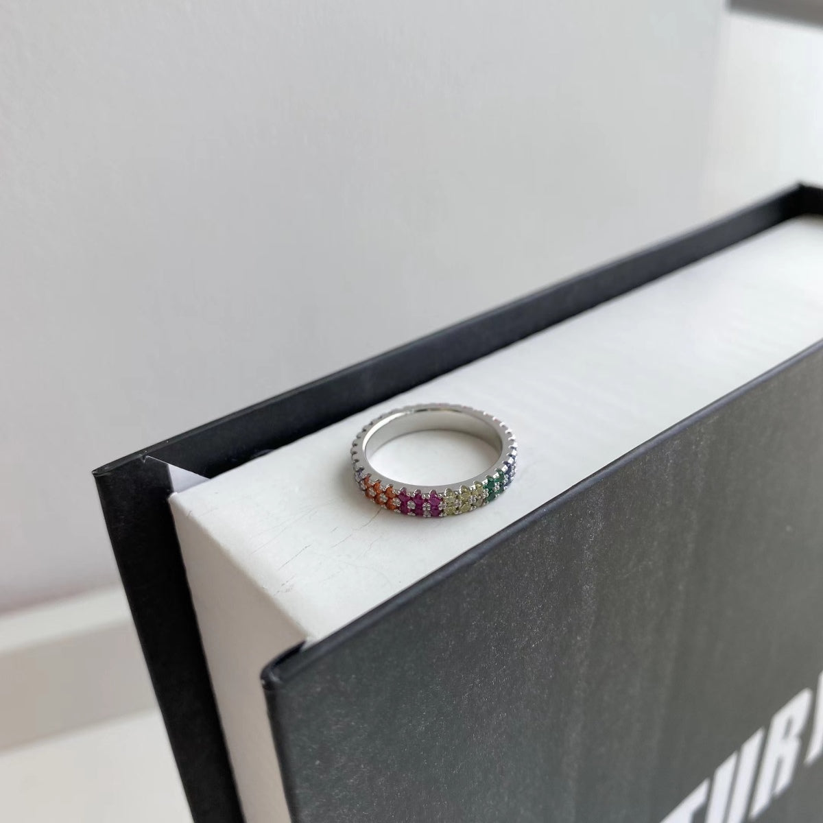 [baslovejewels]Unique Colorful Round Cut Tennis Ring
