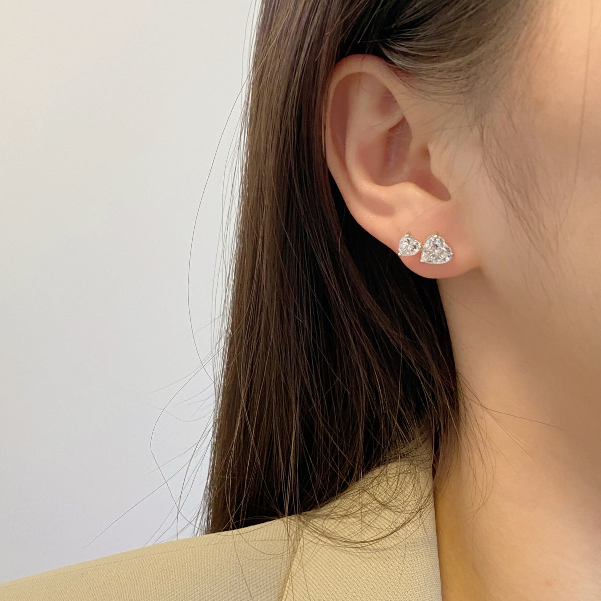 [baslovejewels]Double Heart-Shape Classic Princess Style Earrings