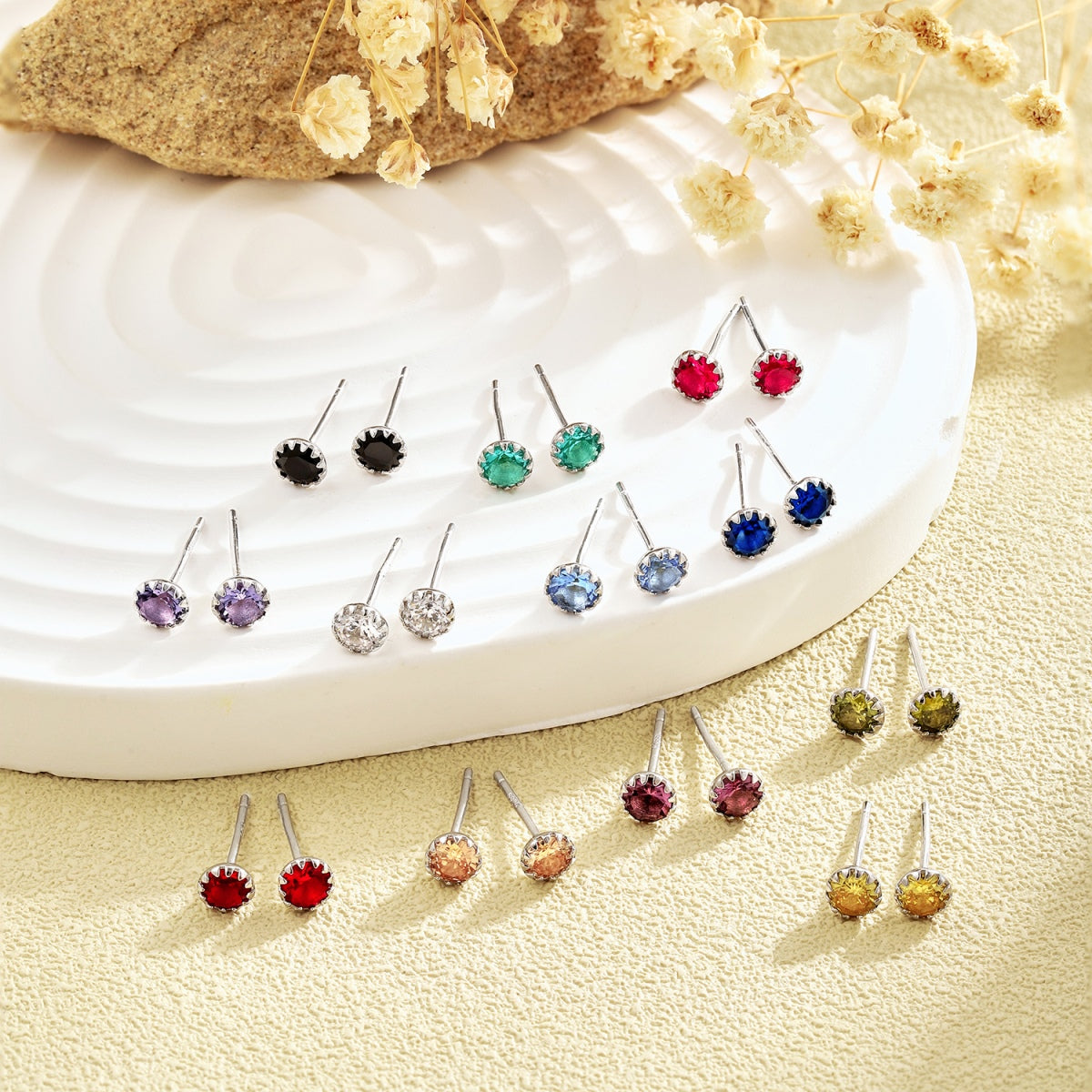 [baslovejewels]Sparkling Colorful Round Shape Earrings
