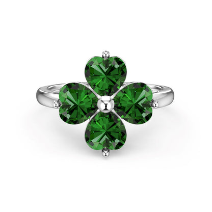 [baslovejewels]Heart-shaped Four-Leaf Clover Ball Ring