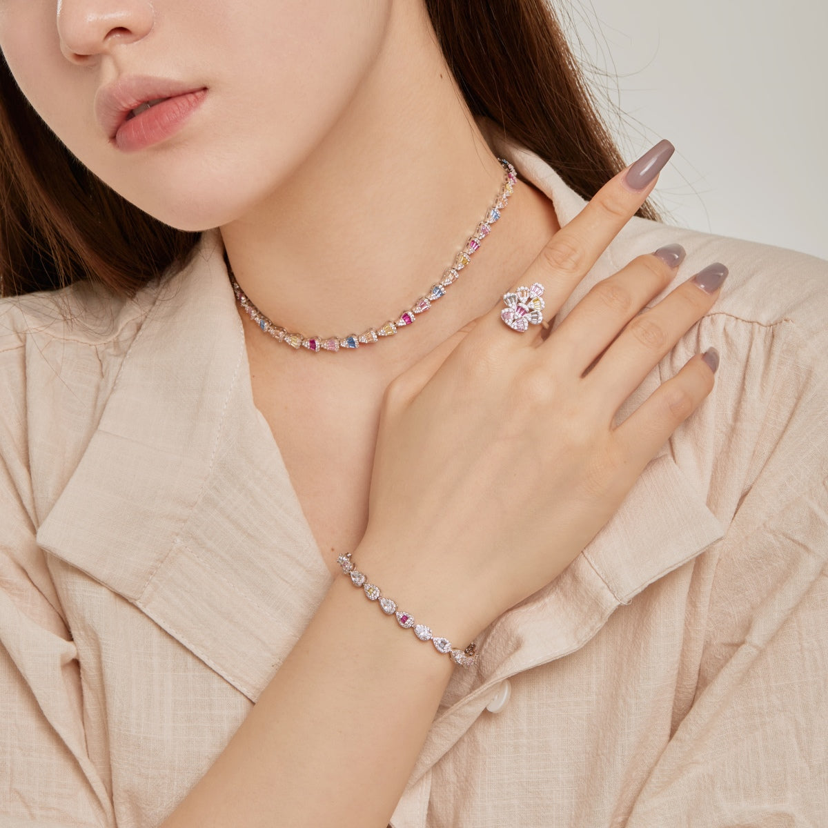 [baslovejewels]Sparkling Colorful Water Drop Shape Daily Ring