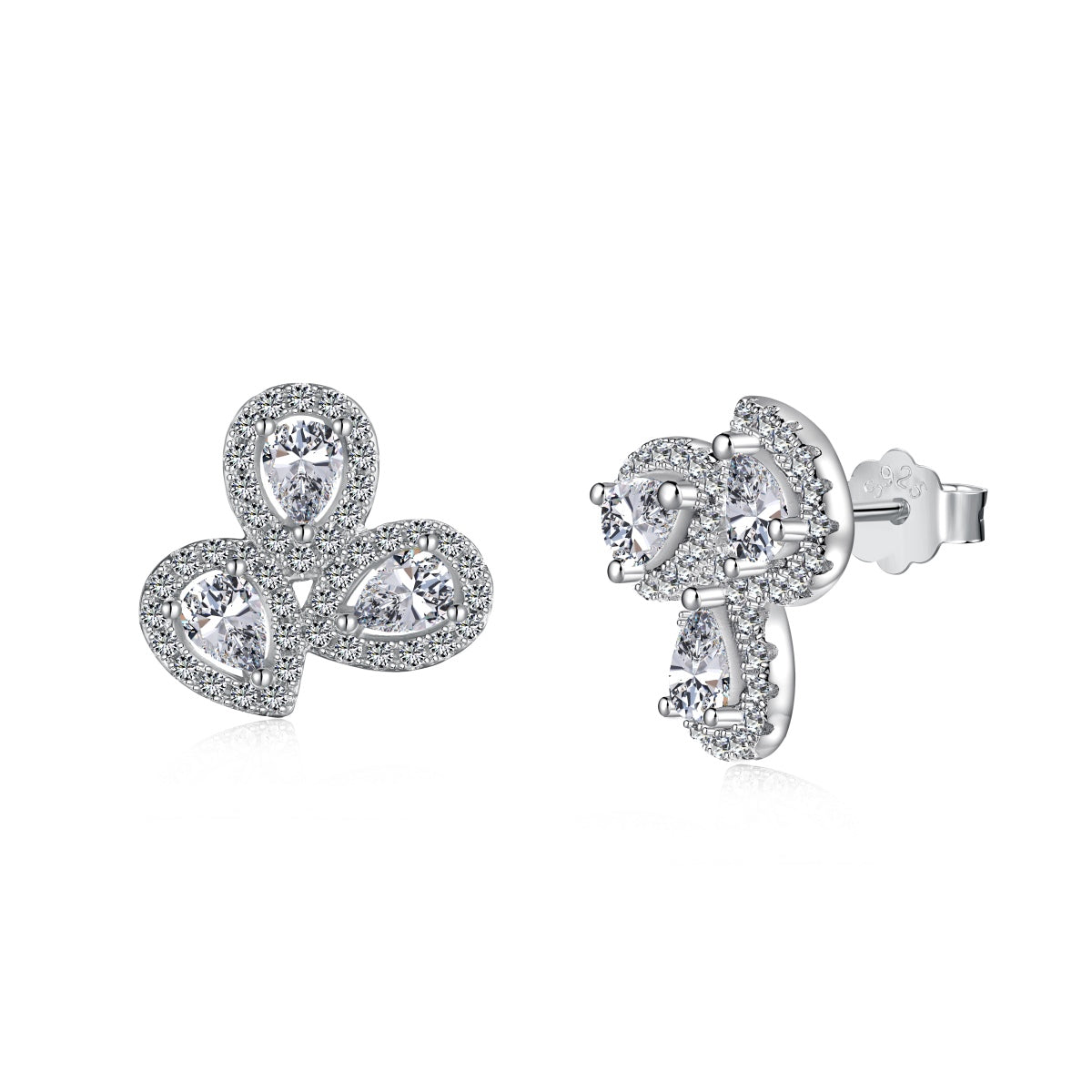 [baslovejewels]Ornate Flower Shape Pear Cut Lover Earrings