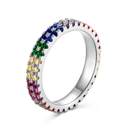 [baslovejewels]Unique Colorful Round Cut Tennis Ring