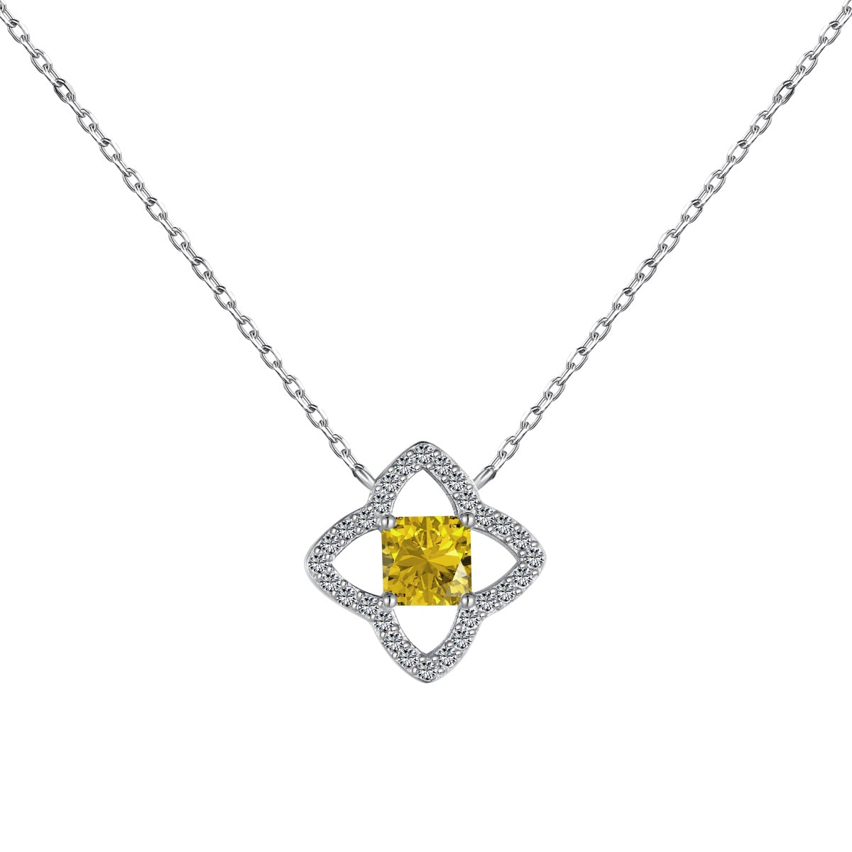[baslovejewels]Exquisite Flower Shape Princess Cut Necklace