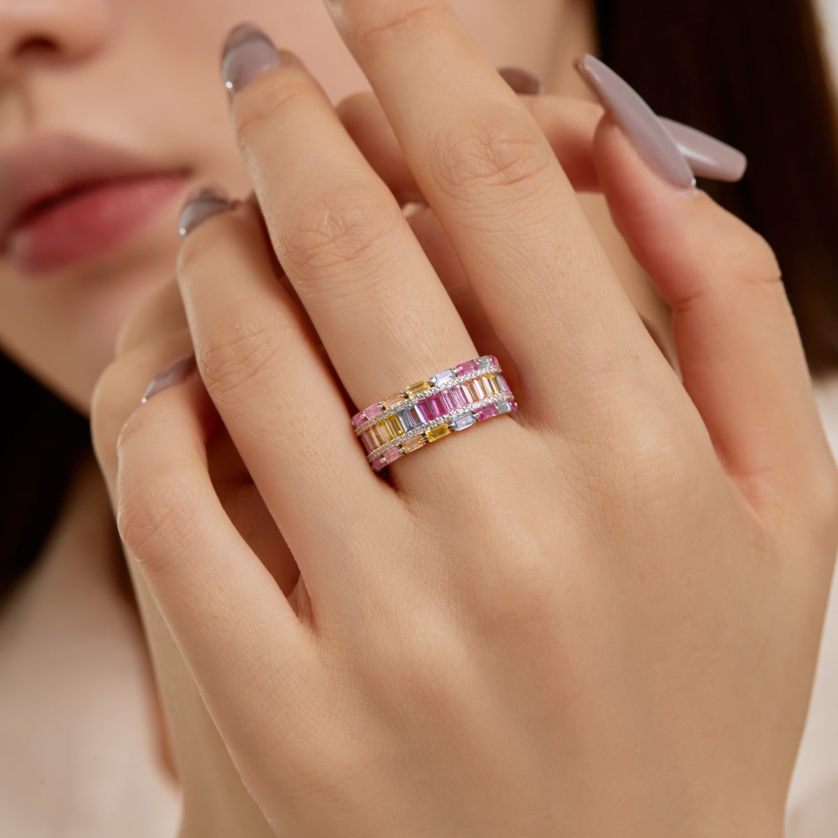 [baslovejewels]Dazzling Colorful Radiant Cut Party Ring