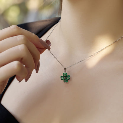 [baslovejewels]Heart-Shaped Four-Leaf Clover Bead Necklace