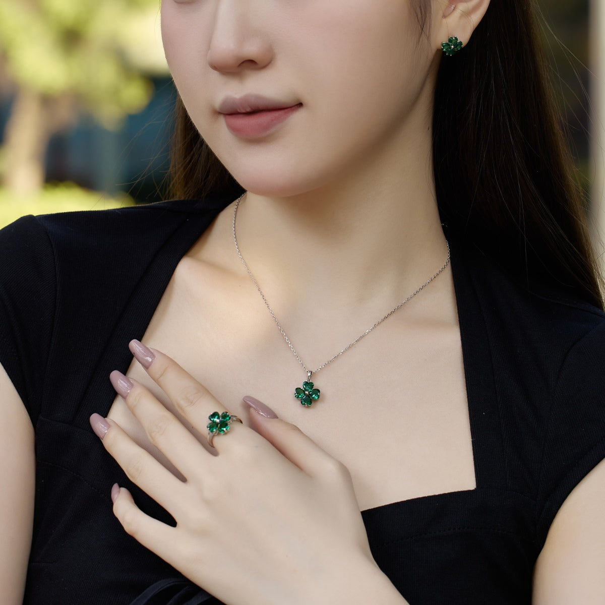 [baslovejewels]Heart-Shaped Four-Leaf Clover Bead Necklace