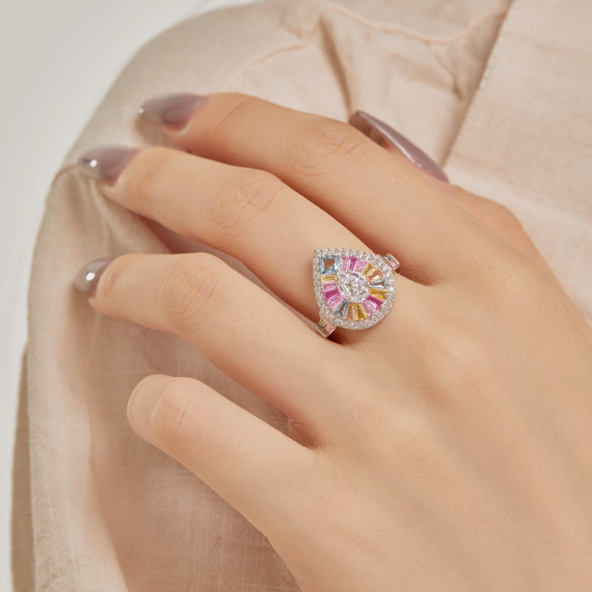 [baslovejewels]Elegant Colorful Water Drop Shape Banquet Ring