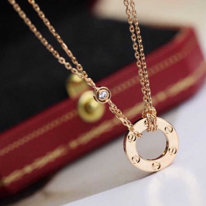 [baslovejewels]LOVE NECKLACE ADJUSTABLE ROSE GOLD 2 DIAMOND