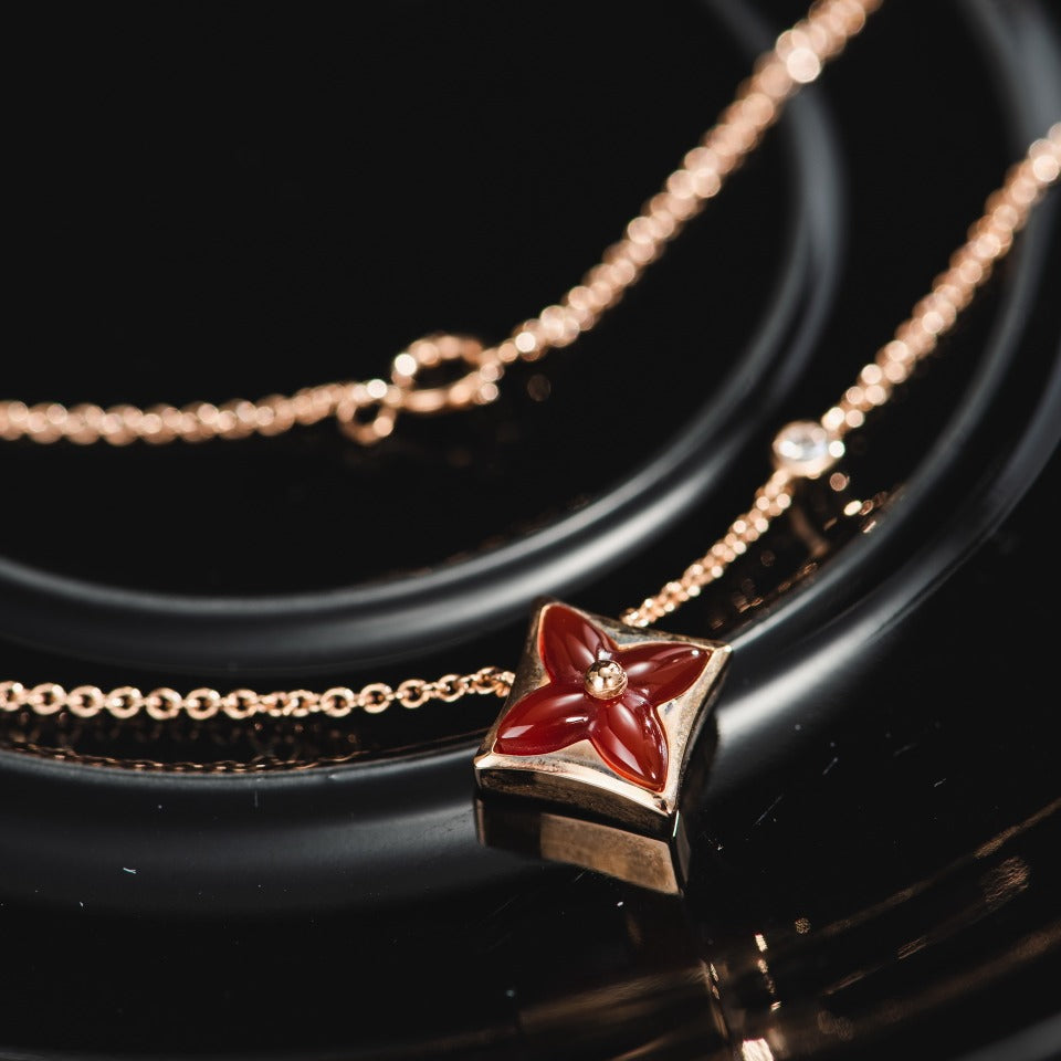 [baslovejewels]STAR NECKLACE PINK GOLD 1 DIAMOND
