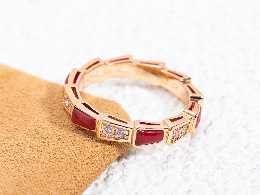 [baslovejewels]SERPENTI RING PINK GOLD CARNELIAN DIAMOND 3MM