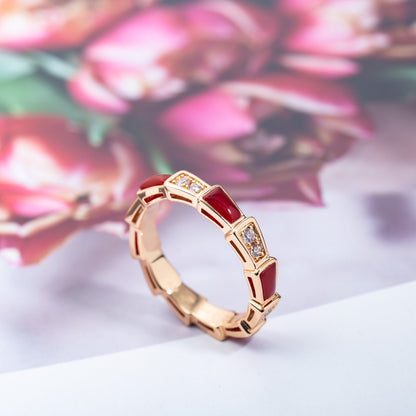 [baslovejewels]SERPENTI RING PINK GOLD CARNELIAN DIAMOND 3MM