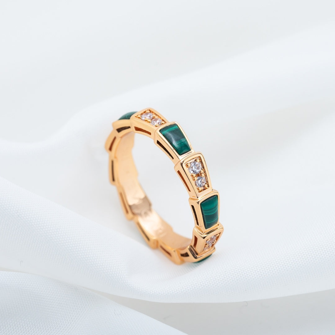 [baslovejewels]SERPENTI RING PINK GOLD MALACHITE DIAMOND 3MM