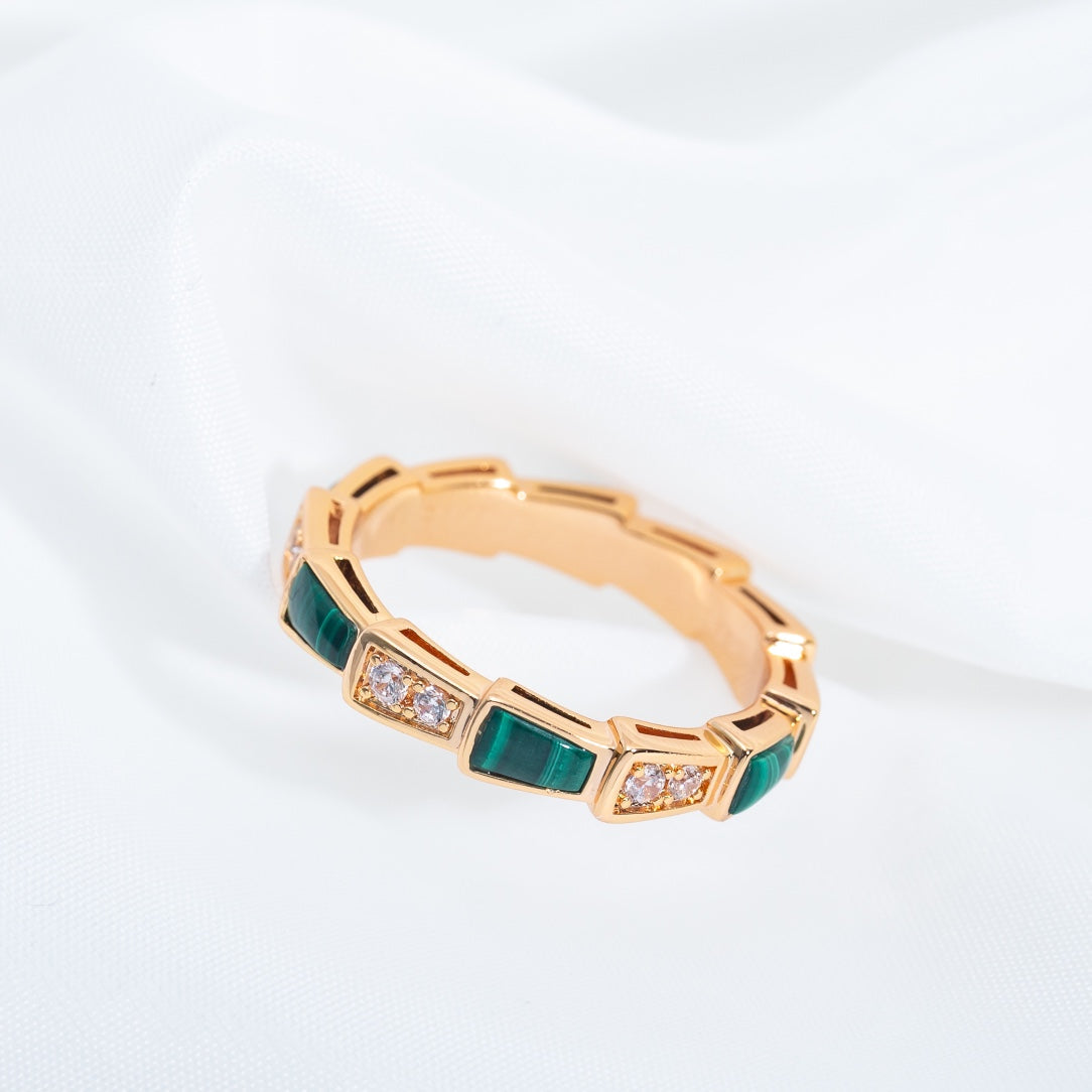 [baslovejewels]SERPENTI RING PINK GOLD MALACHITE DIAMOND 3MM