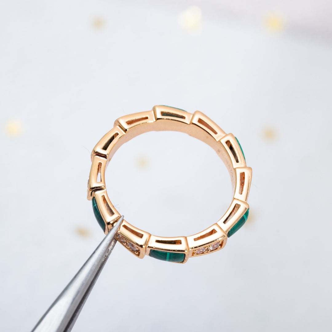 [baslovejewels]SERPENTI RING PINK GOLD MALACHITE DIAMOND 3MM