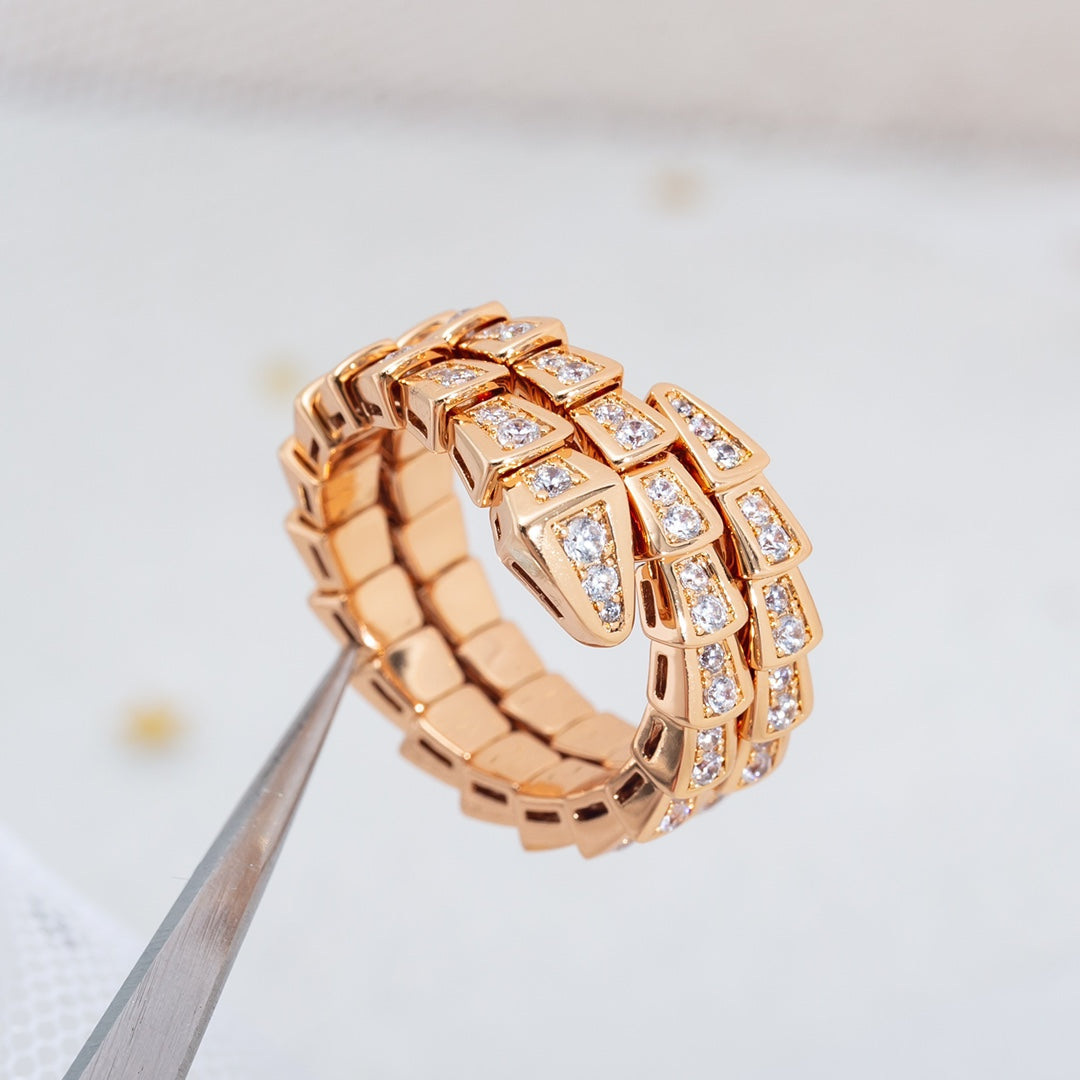 [baslovejewels]SERPENTI RING PINK GOLD DIAMOND DOUBLE ROW