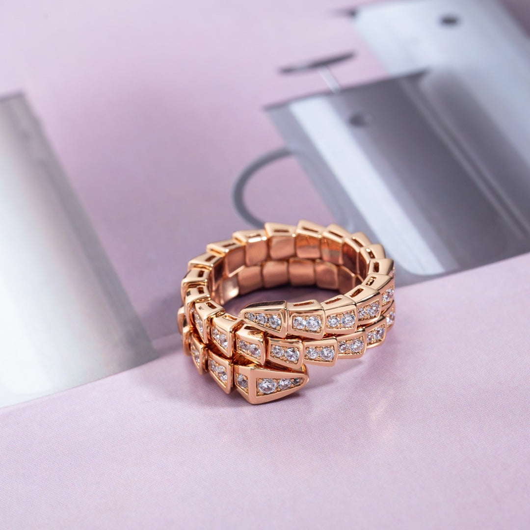 [baslovejewels]SERPENTI RING PINK GOLD DIAMOND DOUBLE ROW