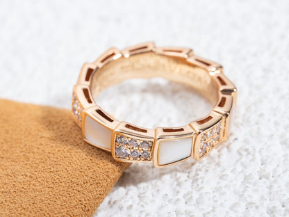 [baslovejewels]SERPENTI RING PINK GOLD MOP DIAMOND PAVED 4MM