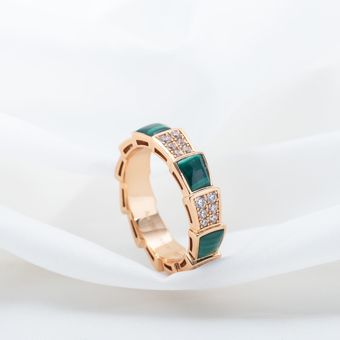 [baslovejewels]SERPENTI RING PINK GOLD MALACHITE DIAMOND PAVED 4MM