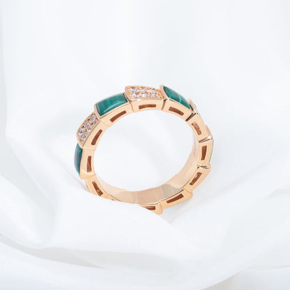 [baslovejewels]SERPENTI RING PINK GOLD MALACHITE DIAMOND PAVED 4MM