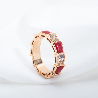 [baslovejewels]SERPENTI RING PINK GOLD CARNELIAN DIAMOND PAVED 4MM
