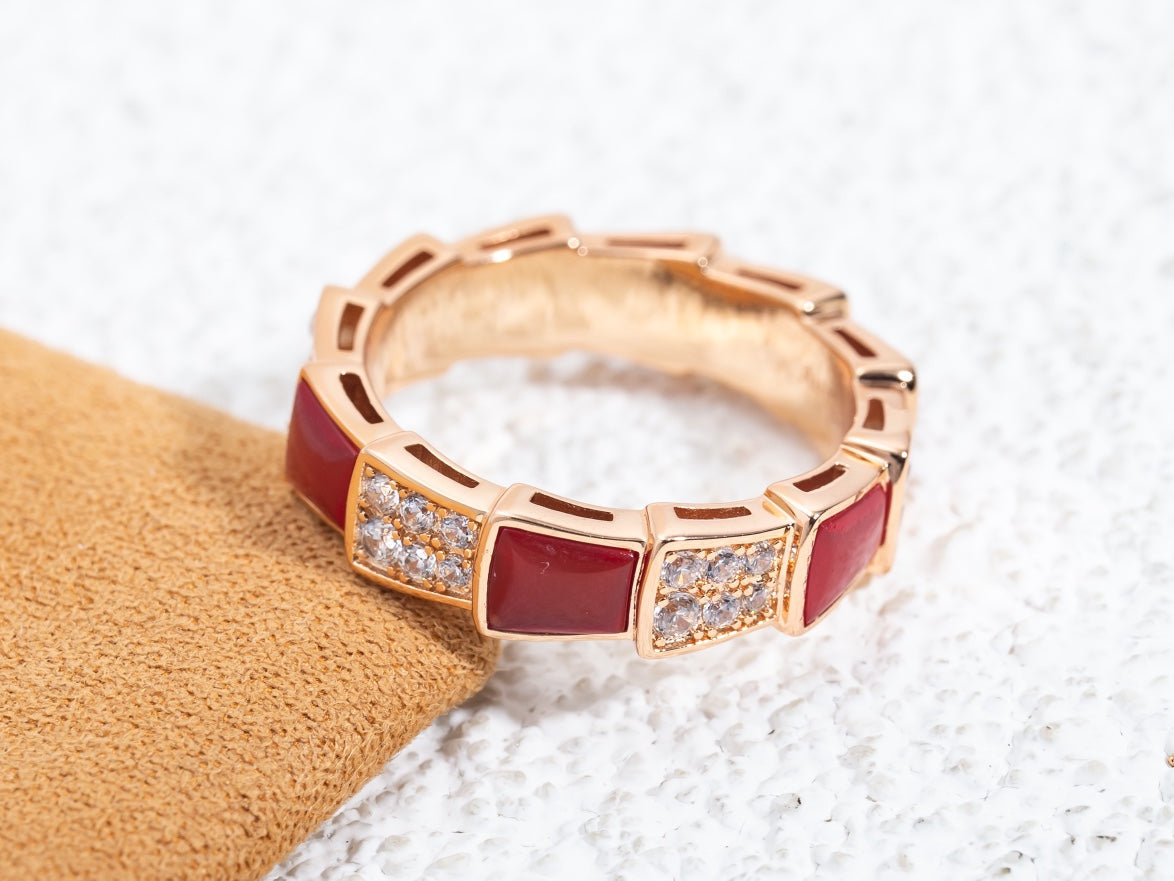 [baslovejewels]SERPENTI RING PINK GOLD CARNELIAN DIAMOND PAVED 4MM