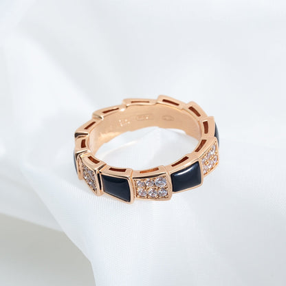 [baslovejewels]SERPENTI RING PINK GOLD BLACK MOP DIAMOND PAVED 4MM