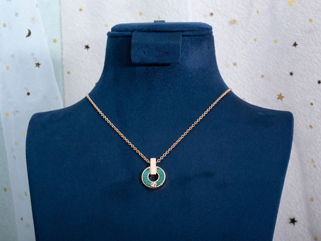 [baslovejewels]GARI NECKLACE PINK GOLD MALACHITE