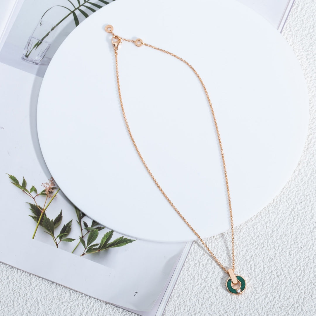 [baslovejewels]GARI NECKLACE PINK GOLD MALACHITE