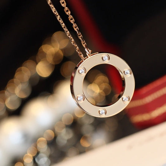 [baslovejewels]LOVE NECKLACE 16MM 6 DIAMONDS PINK GOLD