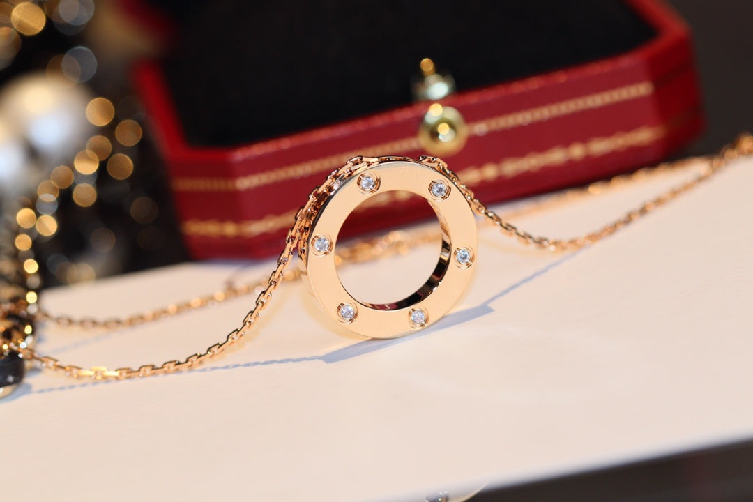 [baslovejewels]LOVE NECKLACE 16MM 6 DIAMONDS PINK GOLD